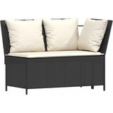 vidaXL 3-delige Loungeset met kussens poly rattan zwart