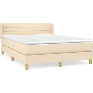 vidaXL Boxspring met matras stof crèmekleurig 140x200 cm