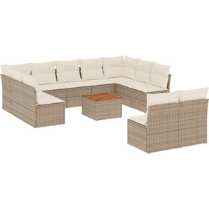 vidaXL 12-delige Loungeset met kussens poly rattan beige