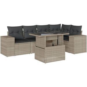 vidaXL 6-delige Loungeset met kussens poly rattan lichtgrijs