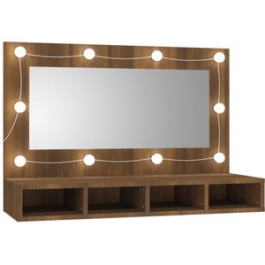 vidaXL Spiegelkast met LED-verlichting 90x31,5x62 cm bruin eikenkleur