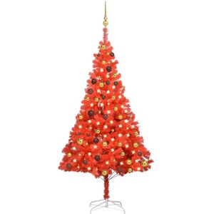 vidaXL Kunstkerstboom met verlichting en kerstballen 180 cm PVC rood