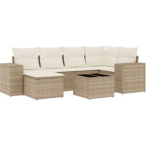 vidaXL 7-delige Loungeset met kussens poly rattan beige