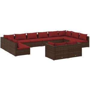 vidaXL 12-delige Loungeset met kussens poly rattan bruin