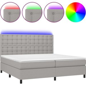 vidaXL Boxspring met matras en LED stof lichtgrijs 200x200 cm