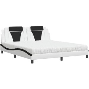 vidaXL Bed met matras kunstleer wit en zwart 180x200 cm