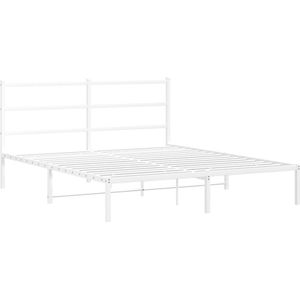 vidaXL Bedframe met hoofdbord metaal wit 150x200 cm