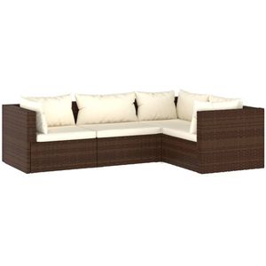 VidaXL 4-Delige Loungeset met Kussens - Poly Rattan Bruin