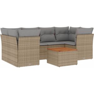 vidaXL 7-delige Loungeset met kussens poly rattan beige