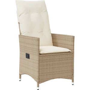 vidaXL Tuinstoel verstelbaar met kussens poly rattan beige