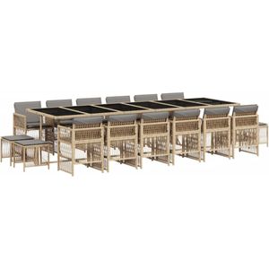 vidaXL - 17-delige - Tuinset - met - kussens - poly - rattan - gemengd - beige