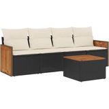 vidaXL 5-delige Loungeset met kussens poly rattan zwart