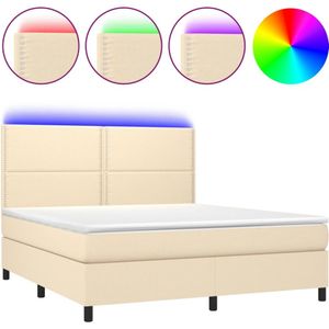 vidaXL Boxspring met matras en LED stof crèmekleurig 160x200 cm