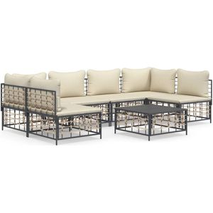 VidaXL 7-delige Loungeset met Kussens - Poly Rattan Antracietkleurig