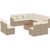 vidaXL 12-delige Loungeset met kussens poly rattan beige