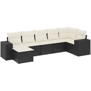 vidaXL 7-delige Loungeset met kussens poly rattan zwart