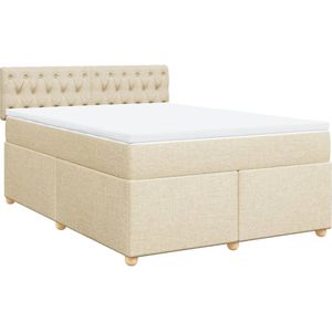 vidaXL Boxspring met matras stof crèmekleurig 160x200 cm