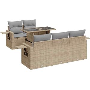 vidaXL - 6-delige - Loungeset - met - kussens - poly - rattan - beige