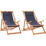 vidaXL Strandstoelen 2 st inklapbaar stof blauw