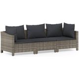 vidaXL 3-delige Loungeset met kussens poly rattan grijs