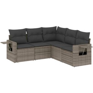 vidaXL - 5-delige - Loungeset - met - kussens - poly - rattan - grijs