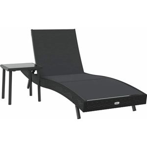 vidaXL Zonligstoel met Tafel 2 pcs Zwart 40 x 40 x 40.5 cm poly rattan