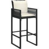 vidaXL Tuinbarkrukken met kussens 2 st poly rattan zwart