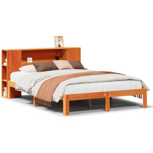 vidaXL Bed met boekenkast zonder matras grenenhout wasbruin 140x190 cm