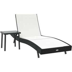vidaXL Zonligstoel met Tafel 2 pcs Zwart, Wit 40 x 40 x 40.5 cm
