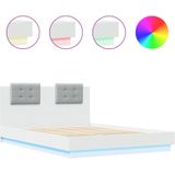 vidaXL Bedframe met hoofdbord en LED-verlichting wit 140x200 cm