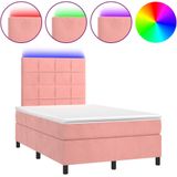 VidaXL Boxspring met Matras en LED Fluweel Roze 120x200 cm