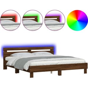 vidaXL Bedframe met hoofdeinde en LED bruin eikenkleurig 200x200 cm