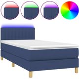 vidaXL Boxspring met matras en LED stof blauw 90x200 cm