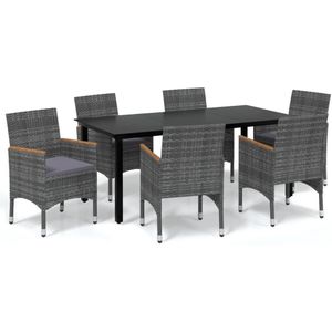 vidaXL 7-delige Tuinset met kussens poly rattan grijs