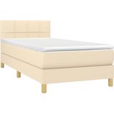 vidaXL Boxspring met matras en LED stof crèmekleurig 100x200 cm