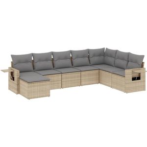 vidaXL 8-delige Loungeset met kussens poly rattan beige