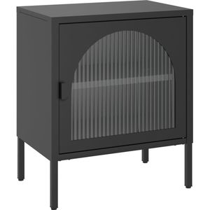vidaXL-Nachtkastje-50x35x60-cm-glas-en-staal-zwart