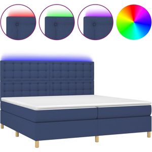 vidaXL Boxspring met matras en LED stof blauw 200x200 cm