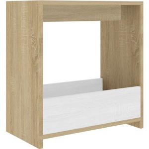 vidaXL Bijzettafel 50x26x50 cm spaanplaat wit en sonoma eikenkleurig