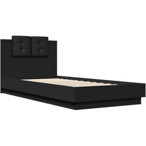 vidaXL Bedframe met hoofdbord bewerkt hout zwart 100x200 cm