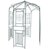 <p>Deze prachtige tuinboog is gemaakt van weerbestendig smeedijzer en biedt een stabiele basis voor rozen en andere klimplanten. De boog heeft mooie ornamenten die zorgen voor een romantische uitstraling. Met zijn paviljoenontwerp is deze boog perfect om schaduw te bieden in de zomer.</p>
<p>De metalen boog heeft een hoogte van 250 cm en een breedte van 160 cm, gemeten van de ene naar de andere hoek.</p>
<ul>
  <li>Hoogte boog: 250 cm</li>
  <li>Breedte boog: 160 cm</li>
  <li>Materiaal: smeedijzer</li>
  <li>Kleur: donkergroen</li>
  <li>Weerbestendig</li>
</ul>