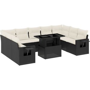 vidaXL 10-delige Loungeset met kussens poly rattan zwart