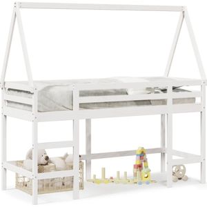 vidaXL Halfhoogslaper met ladder en bedhuis grenenhout wit 90x190 cm