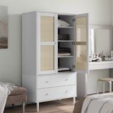 vidaXL Kledingkast SENJA 90x55x175 cm rattan look grenenhout wit