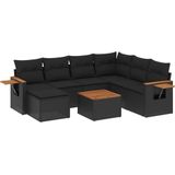 vidaXL 8-delige Loungeset met kussens poly rattan zwart