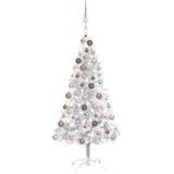 vidaXL Kunstkerstboom met verlichting en kerstballen 150 cm PET zilver