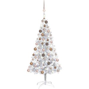 vidaXL Kunstkerstboom met verlichting en kerstballen 150 cm PET zilver