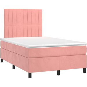 vidaXL Boxspring met matras fluweel roze 120x190 cm