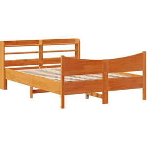 vidaXL Bedframe met hoofdbord massief grenenhout wasbruin 140x190 cm