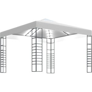 VidaXL Tuinpaviljoen met LED-lichtslinger 3x3m - Wit